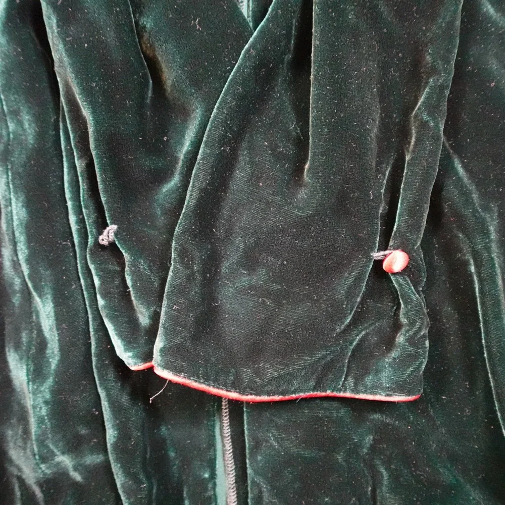 VTG Ralph Lauren Dress Girls 12 Velvet Dark Green Red Trim Long Sleeve‎ Holiday